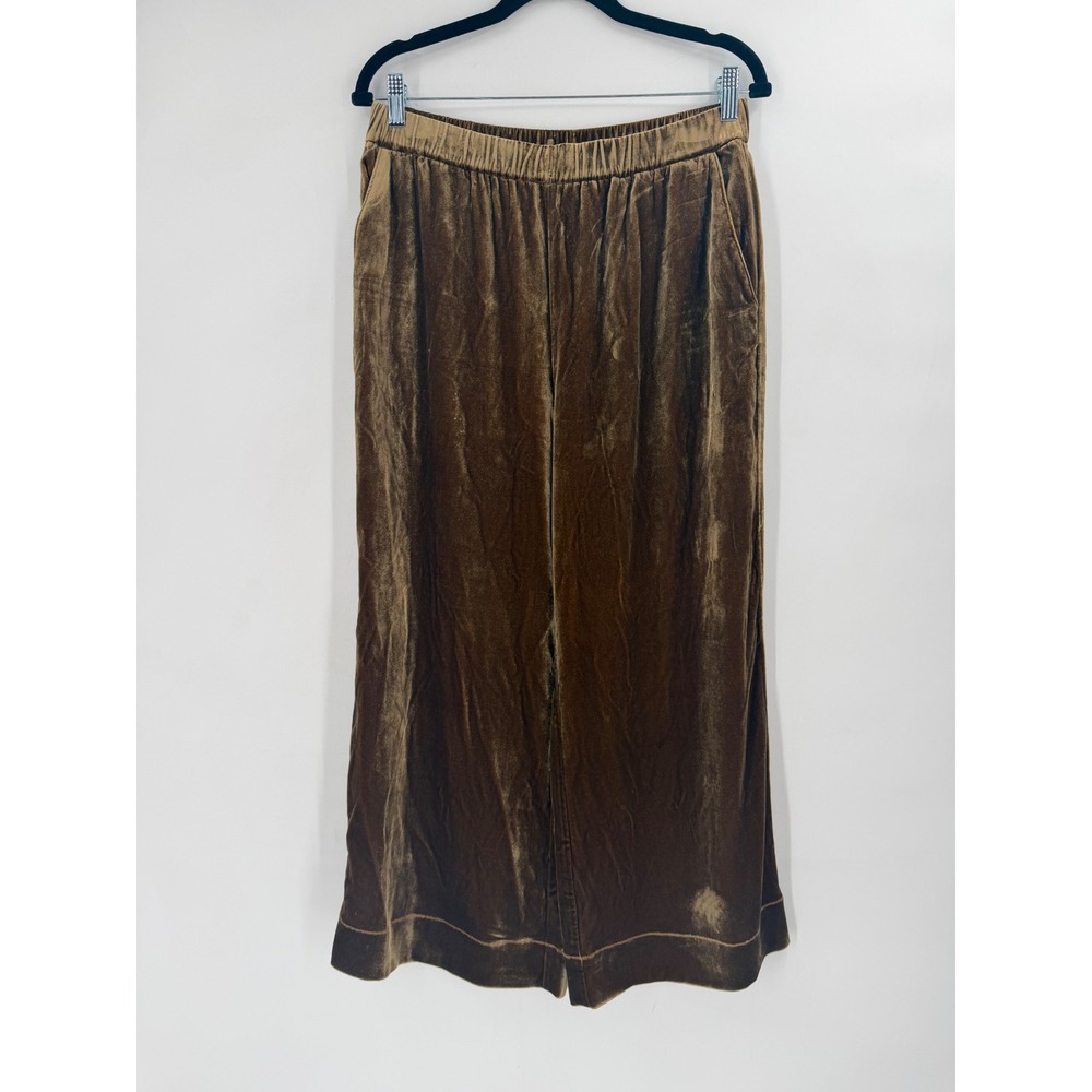 Faherty Genevieve Pants Womens M Breen Gold Silk Velvet Wide Leg Luxe Lounge - Picture 2 of 8